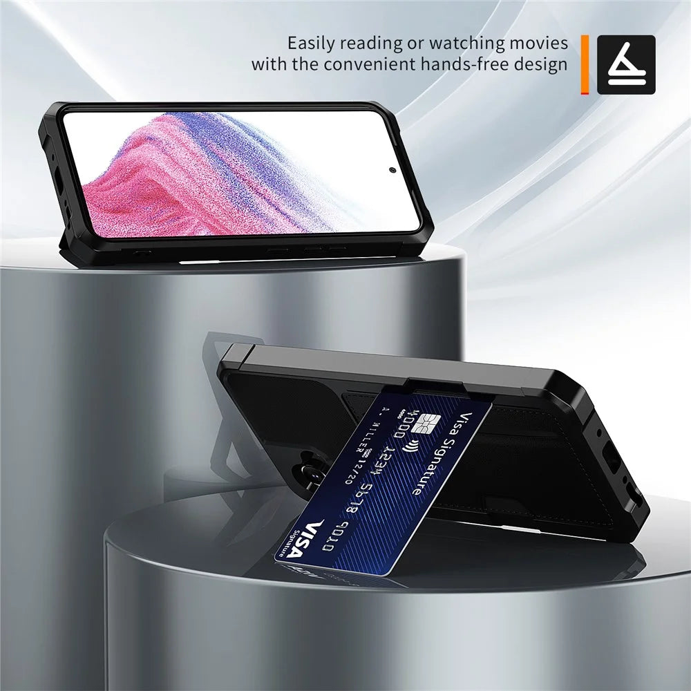 For Samsung Galaxy A54 5G ZM02 PU Leather Coated TPU Shockproof Phone Case Corner Protection Card Slot Holder Cover - 3