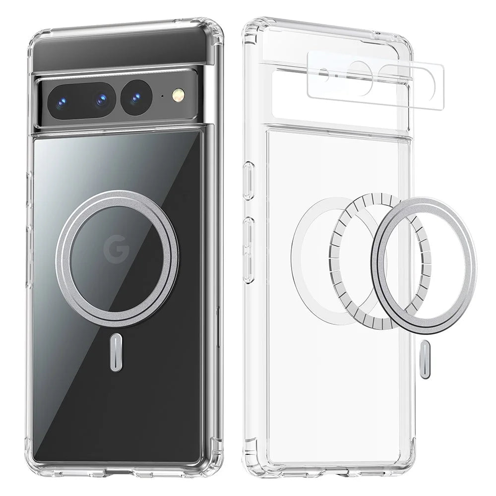 Anti-scratch Phone Cover For Google Pixel 7 Pro 5G, Magnetic PC + TPU Crystal Clear Phone Case with Tempered Glass Camera Lens Cover Support Wireless Charging - 1