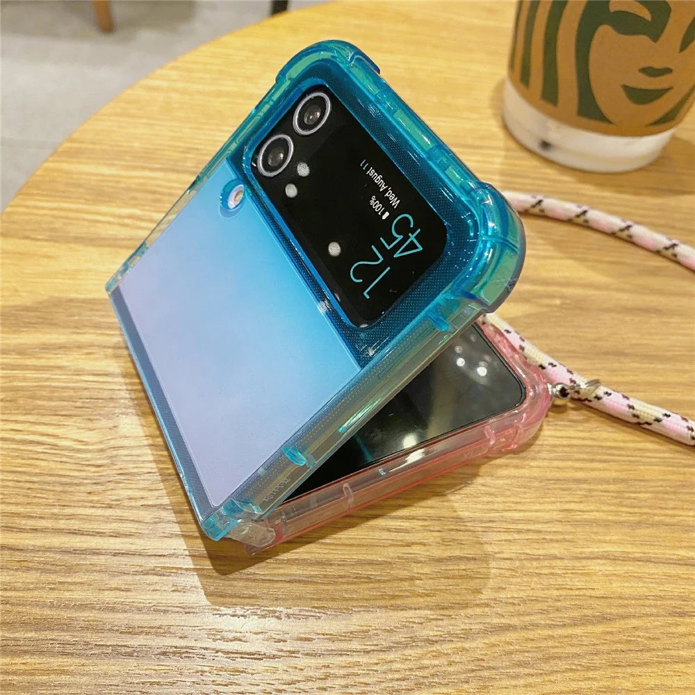 For Samsung Galaxy Z Flip3 5G Case Gradient Color TPU Phone Cover with Lanyard - Blue+Pink - 5