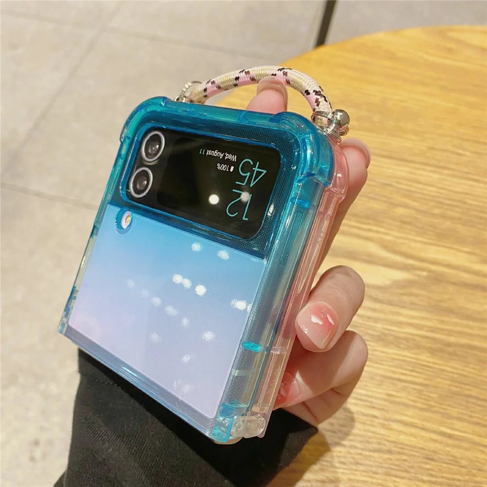 For Samsung Galaxy Z Flip3 5G Case Gradient Color TPU Phone Cover with Lanyard - Blue+Pink - 6