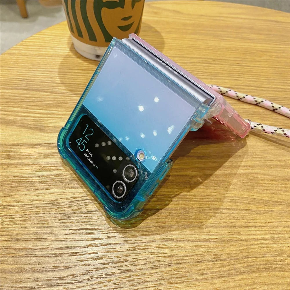 For Samsung Galaxy Z Flip3 5G Case Gradient Color TPU Phone Cover with Lanyard - Blue+Pink - 7
