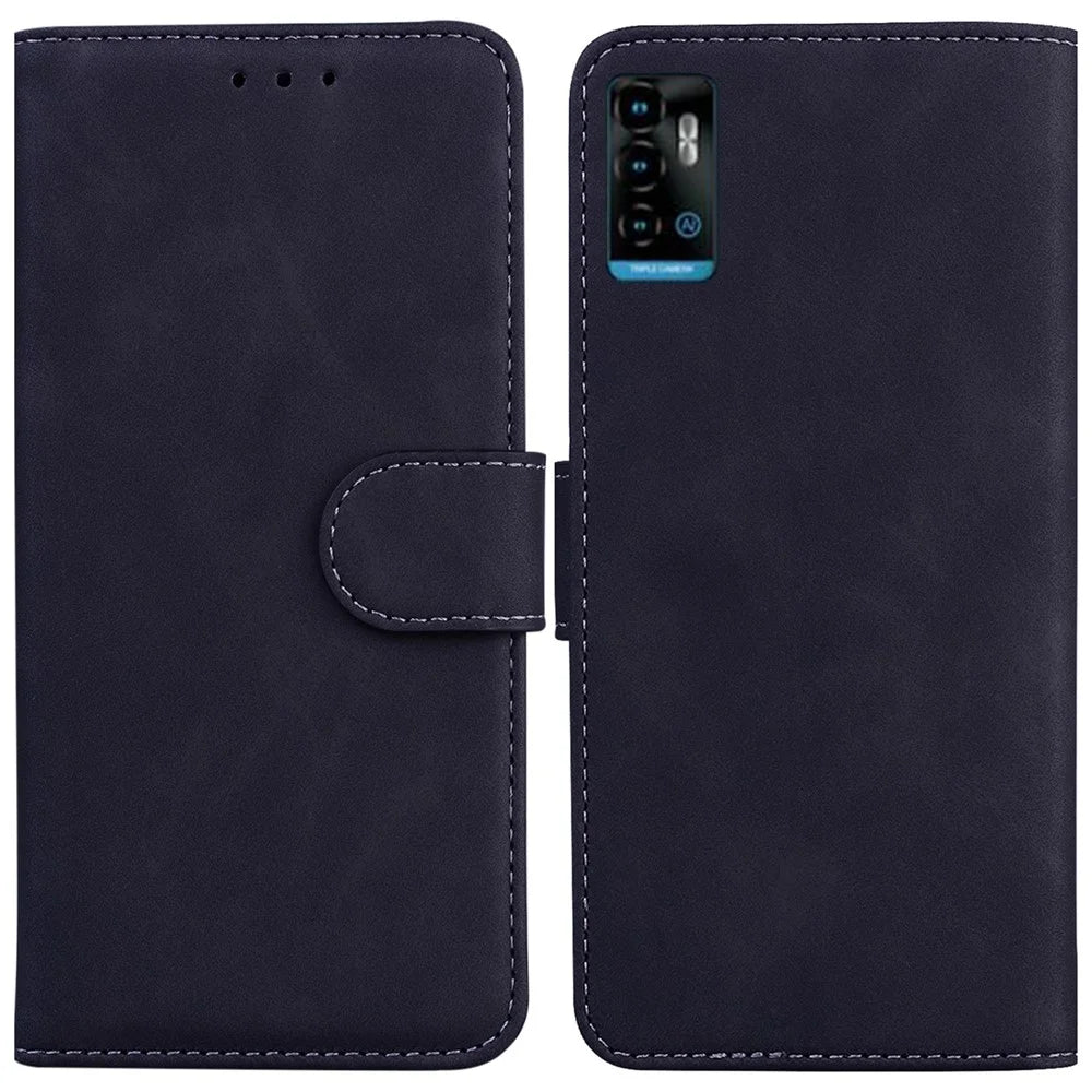 For ZTE Blade A72 / Blade V40 Vita Solid Color PU Leather Flip Folio Cover Stand Wallet Magnetic Clasp Shockproof Phone Case - Black - 1