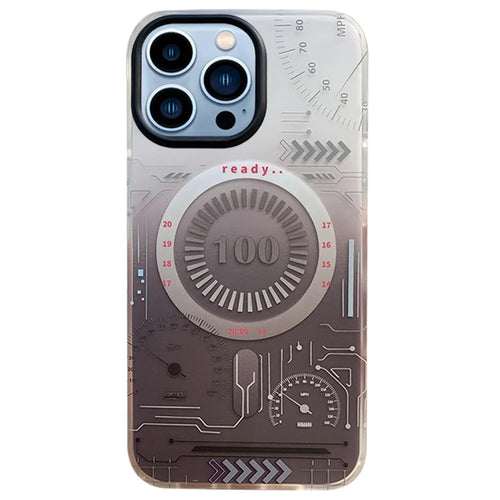 For iPhone 14 Pro Circuit Board IMD Design Phone Case Soft TPU Magnetic Protective Cover Compatible with MagSafe - Grey - 1