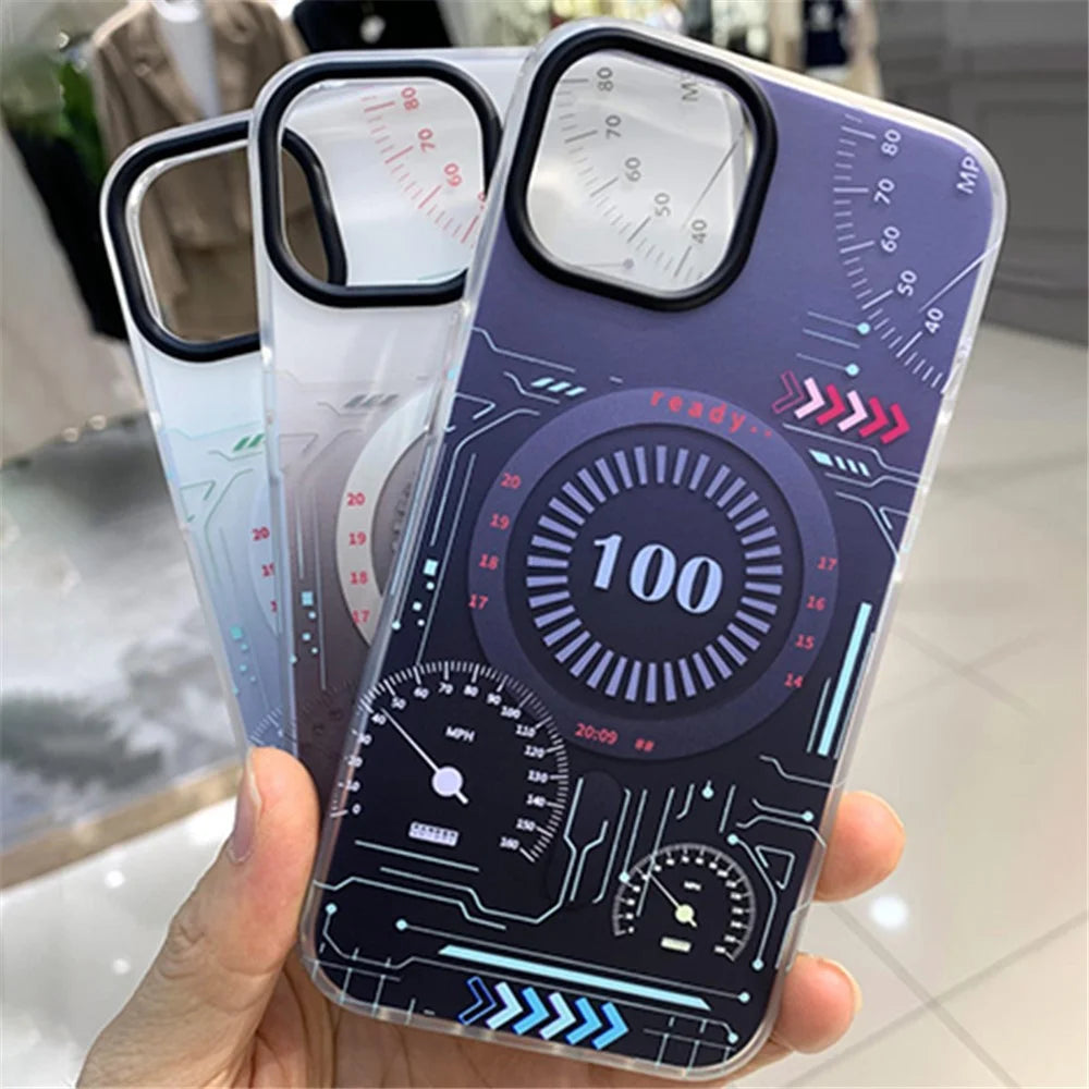 For iPhone 14 Pro Circuit Board IMD Design Phone Case Soft TPU Magnetic Protective Cover Compatible with MagSafe - Grey - 5