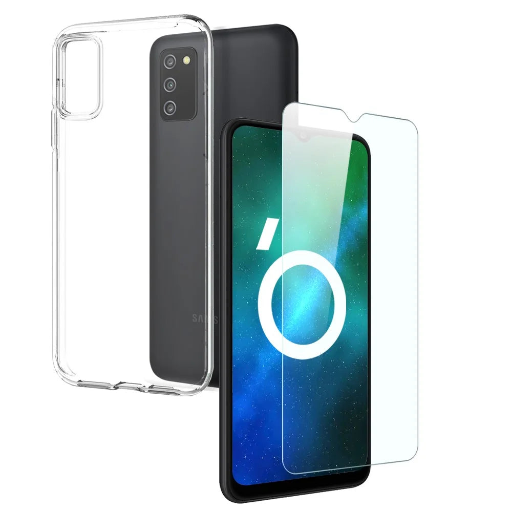 NORTHJO For Samsung Galaxy A03s (166.5mm) 2-in-1 Design Phone Case Shockproof Soft Clear TPU Cover+ Tempered Glass Screen Protector - Transparent - 1