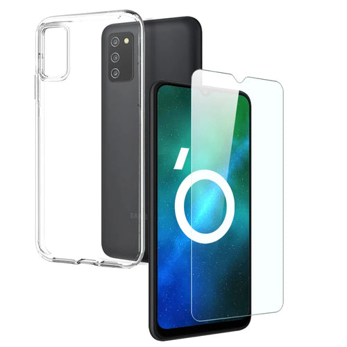 NORTHJO For Samsung Galaxy A03s (166.5mm) 2-in-1 Design Phone Case Shockproof Soft Clear TPU Cover+ Tempered Glass Screen Protector - Transparent - 1