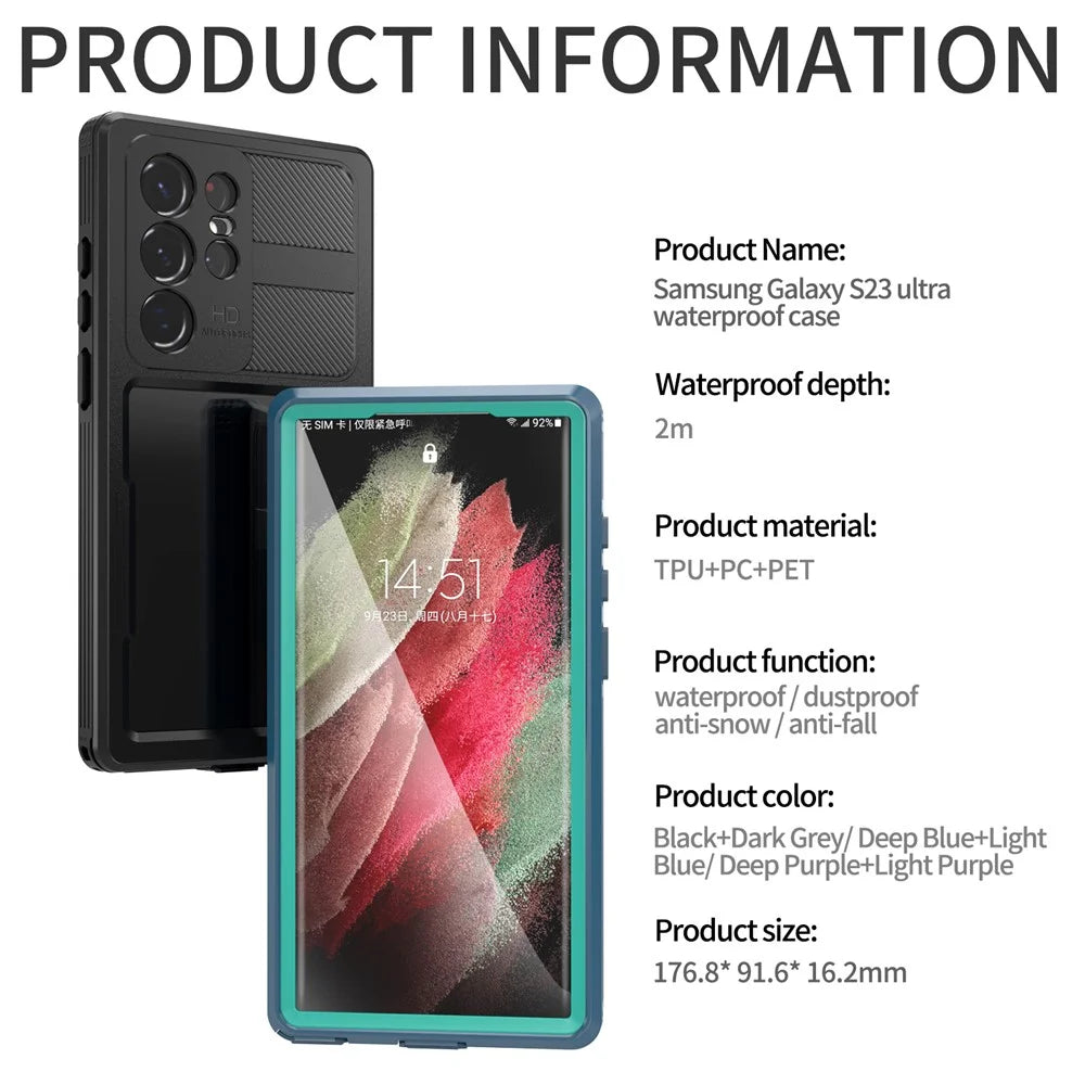 REDPEPPER DOT For Samsung Galaxy S23 Ultra IP68 Waterproof Phone Case Anti-scratch Transparent Cell Phone Back Cover [Support Fingerprint Unlock] - Black - 3