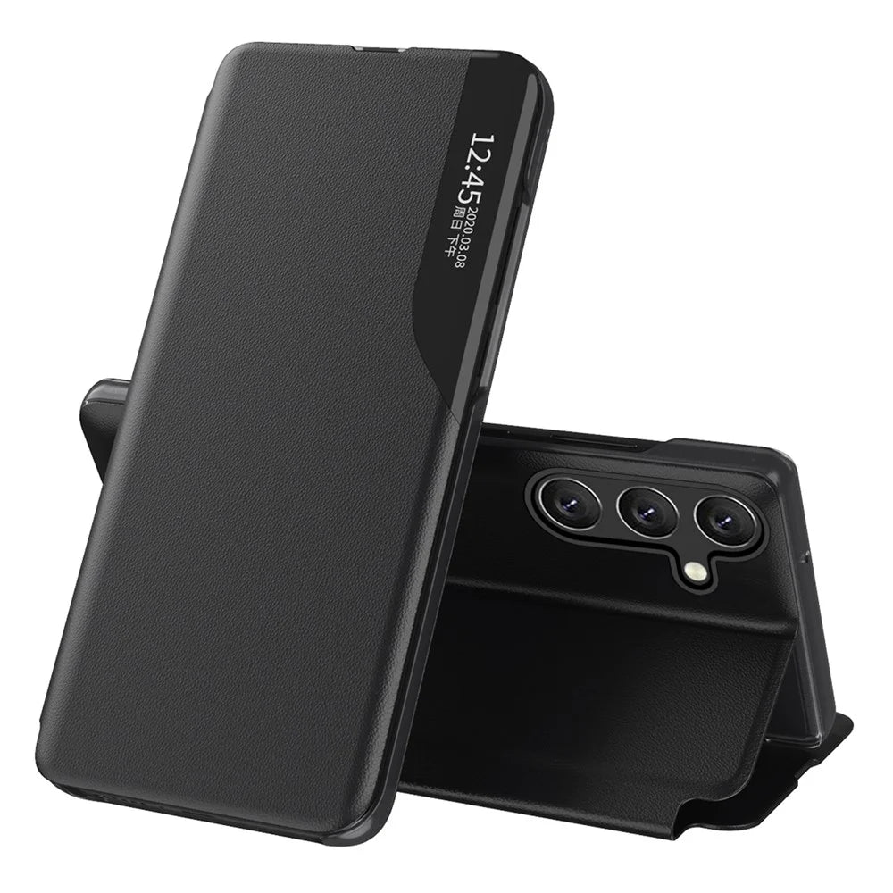 For Samsung Galaxy A54 5G Phone Case Clear View Window Anti-scratch Flip Leather Phone Cover with Stand - Black - 1