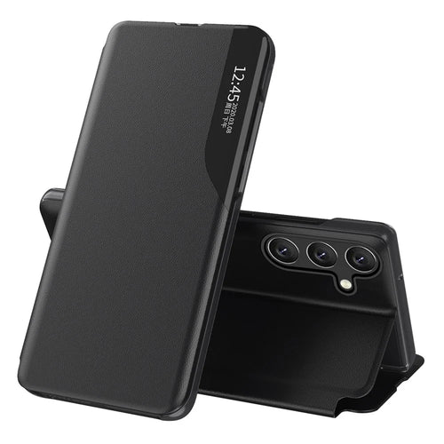 For Samsung Galaxy A54 5G Phone Case Clear View Window Anti-scratch Flip Leather Phone Cover with Stand - Black - 1