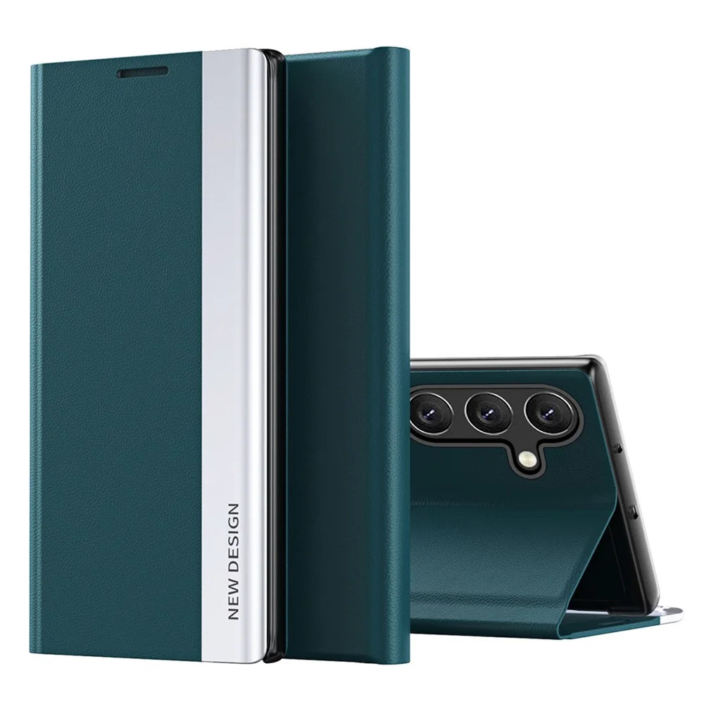 For Samsung Galaxy A54 5G Electroplating PU Leather Phone Cover Stand Anti-scratch Smartphone Case - Green - 1