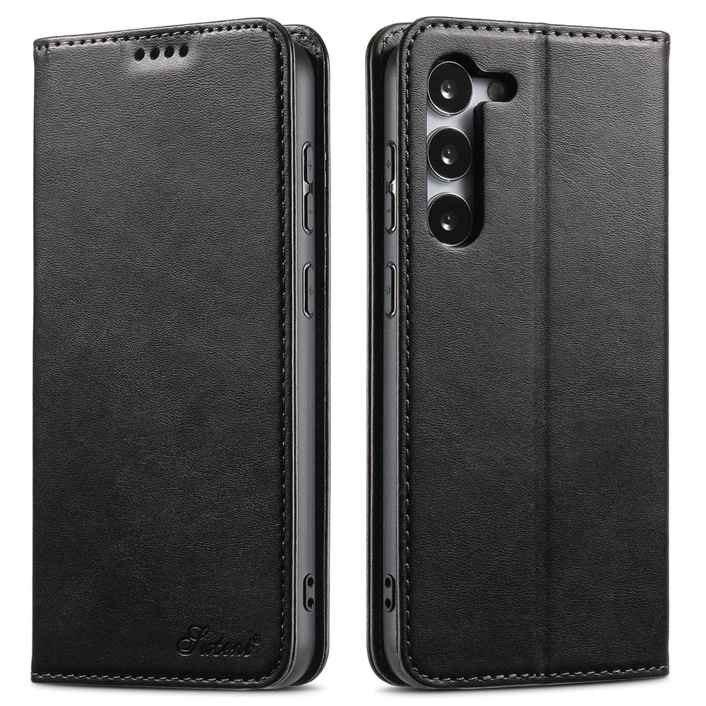 SUTENI For Samsung Galaxy S23 Wallet Design Full Coverage Automatic Closing Flip PU Leather+TPU Cover Case with Stand - Black - 1