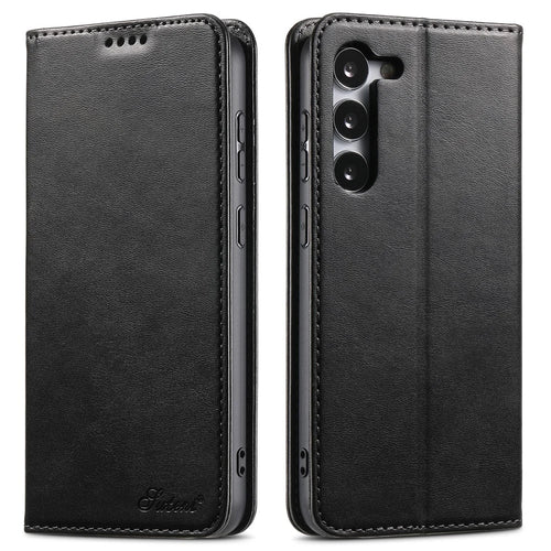 SUTENI For Samsung Galaxy S23 Wallet Design Full Coverage Automatic Closing Flip PU Leather+TPU Cover Case with Stand - Black - 1