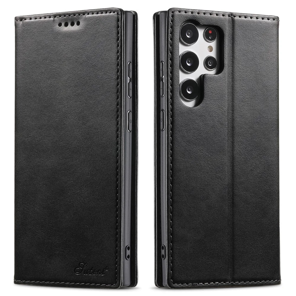 SUTENI For Samsung Galaxy S23 Ultra Wallet Design Well-protected Automatic Closing Flip PU Leather+TPU Cover Case with Stand - Black - 1