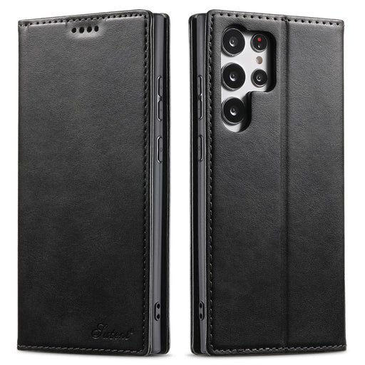 SUTENI For Samsung Galaxy S23 Ultra Wallet Design Well-protected Automatic Closing Flip PU Leather+TPU Cover Case with Stand - Black - 1