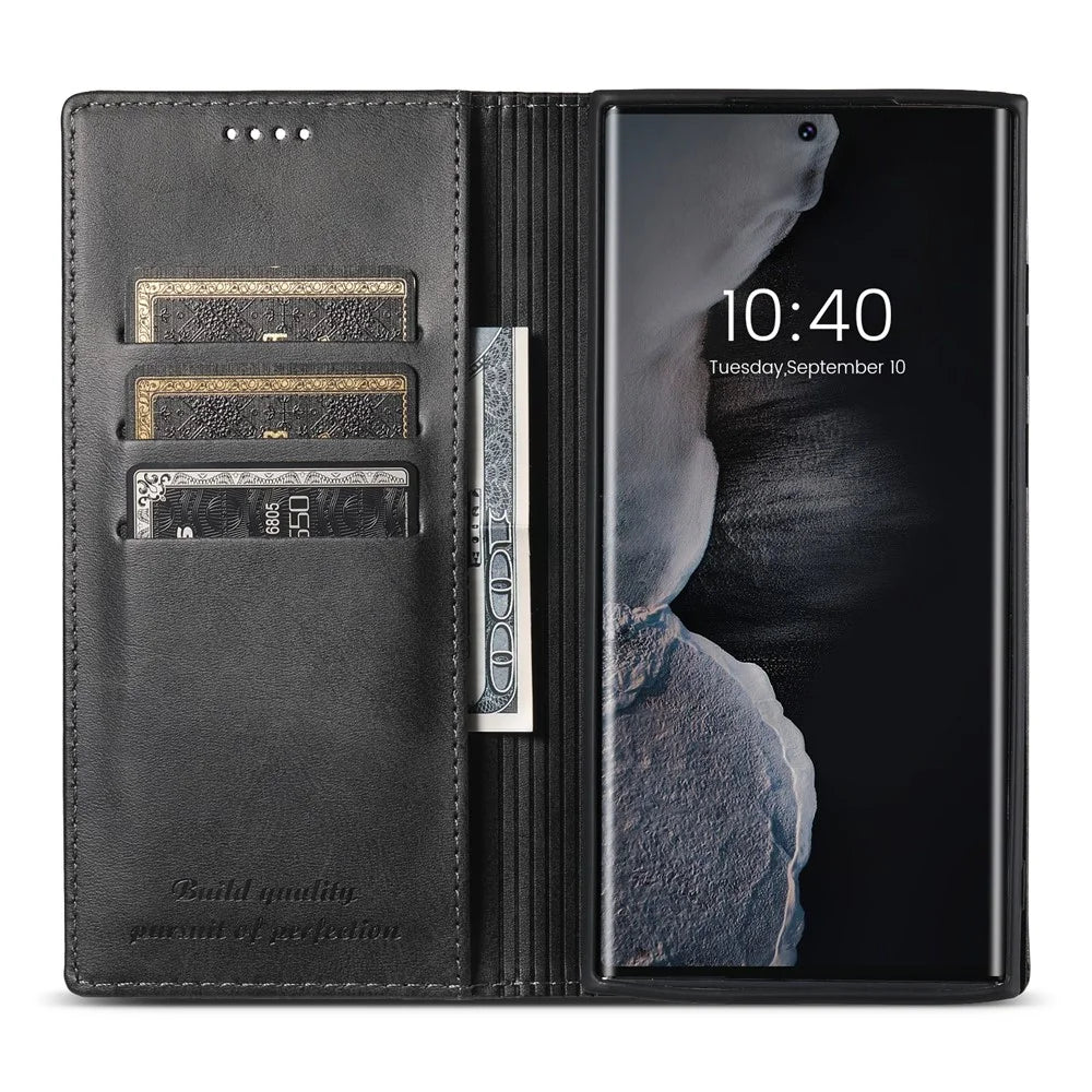 SUTENI For Samsung Galaxy S23 Ultra Wallet Design Well-protected Automatic Closing Flip PU Leather+TPU Cover Case with Stand - Black - 2