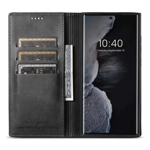 SUTENI For Samsung Galaxy S23 Ultra Wallet Design Well-protected Automatic Closing Flip PU Leather+TPU Cover Case with Stand - Black - 2
