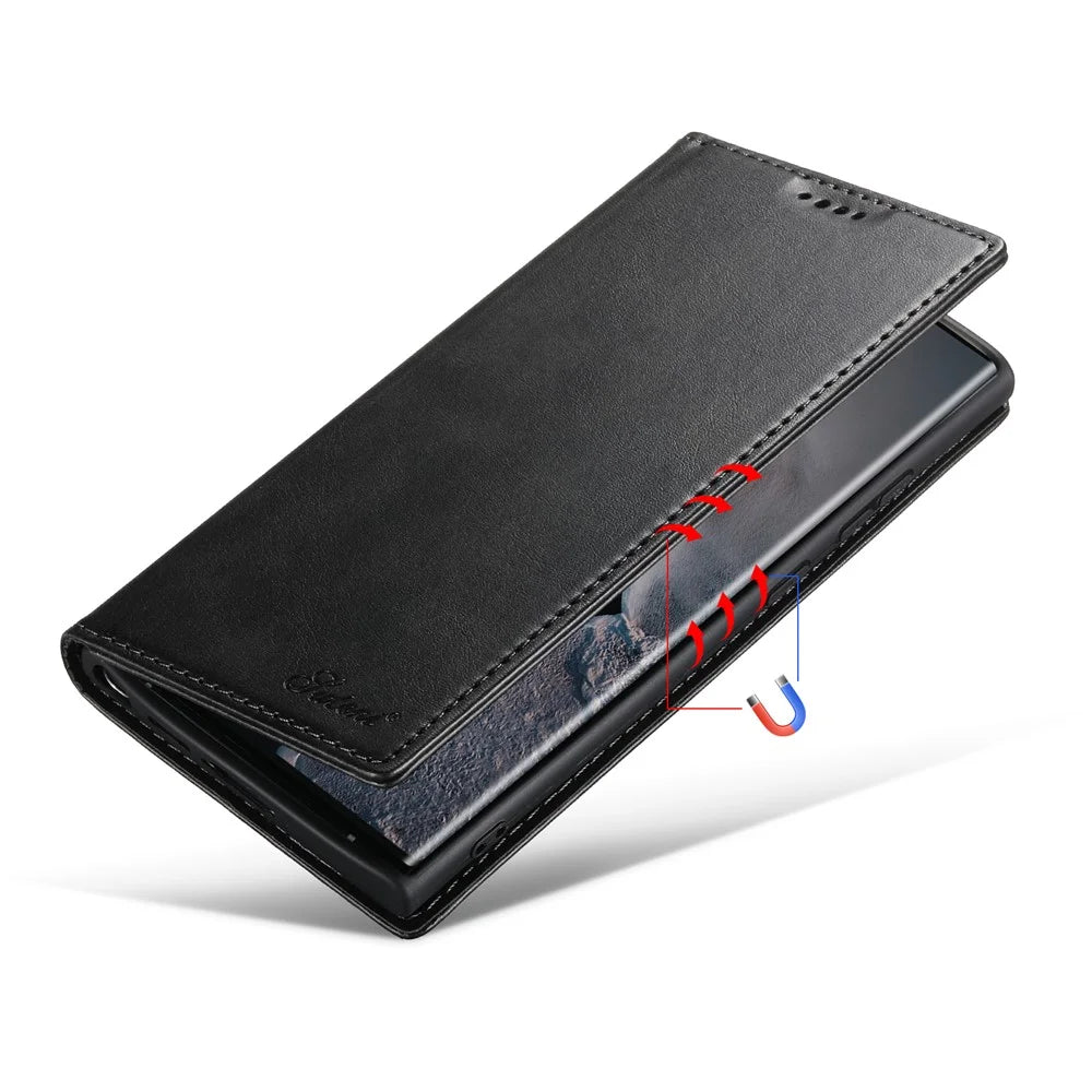 SUTENI For Samsung Galaxy S23 Ultra Wallet Design Well-protected Automatic Closing Flip PU Leather+TPU Cover Case with Stand - Black - 4