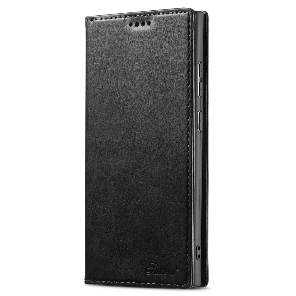 SUTENI For Samsung Galaxy S23 Ultra Wallet Design Well-protected Automatic Closing Flip PU Leather+TPU Cover Case with Stand - Black - 5
