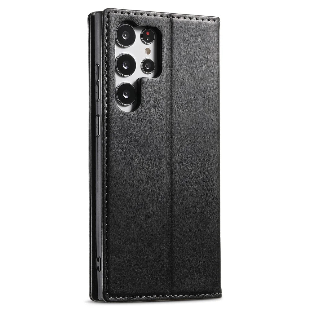 SUTENI For Samsung Galaxy S23 Ultra Wallet Design Well-protected Automatic Closing Flip PU Leather+TPU Cover Case with Stand - Black - 6