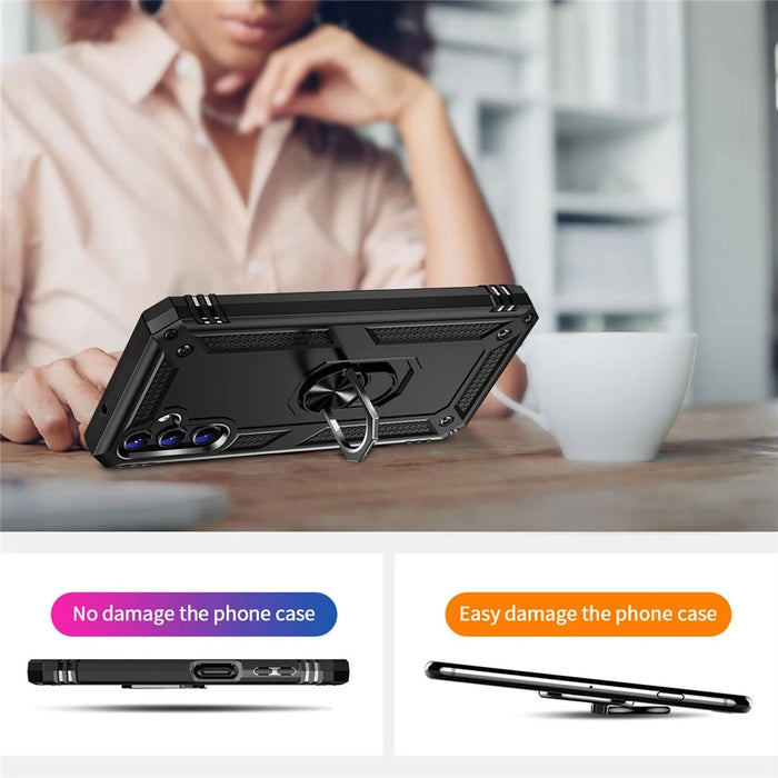 For Samsung Galaxy A14 5G / 4G Military Grade Shockproof Phone Case Ring Kickstand Design PC + TPU Drop-proof Cover - Black - 5