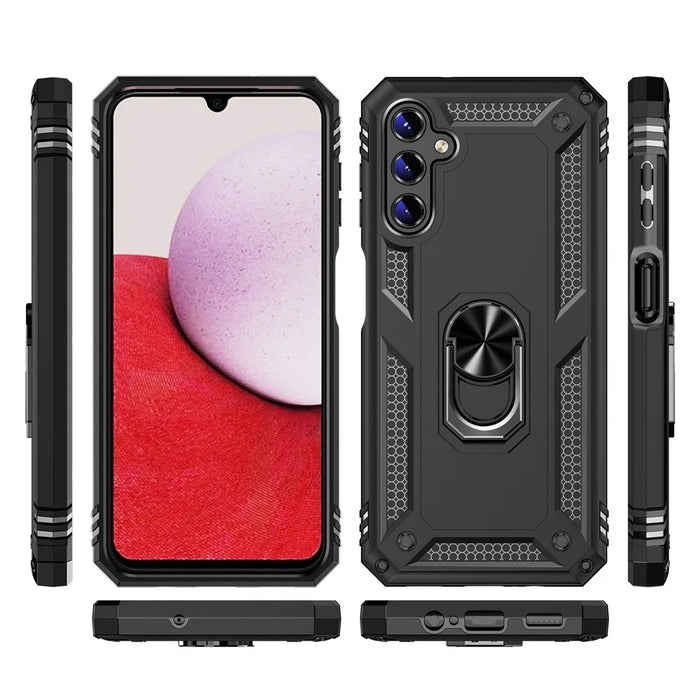 For Samsung Galaxy A14 5G / 4G Military Grade Shockproof Phone Case Ring Kickstand Design PC + TPU Drop-proof Cover - Black - 7