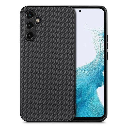 For Samsung Galaxy A54 5G Carbon Fiber Texture PU Leather Coated TPU Protective Case Anti-scratch Cell Phone Cover - Black - 1