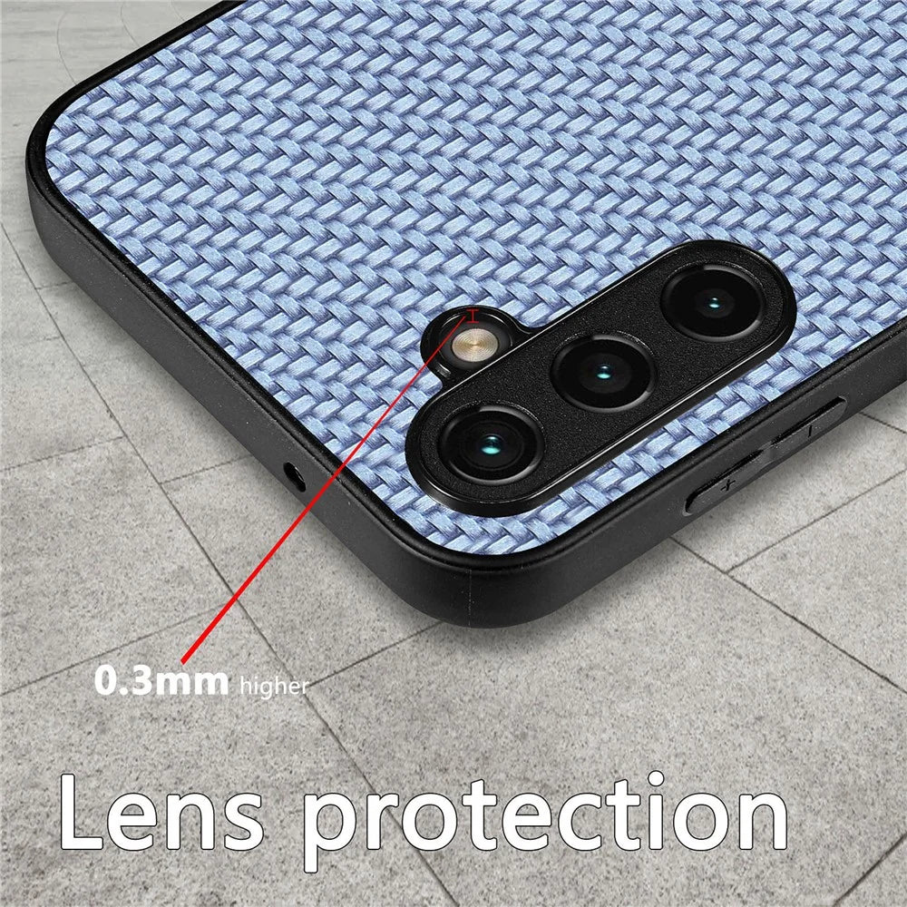 For Samsung Galaxy A54 5G Carbon Fiber Texture PU Leather Coated TPU Protective Case Anti-scratch Cell Phone Cover - Black - 7