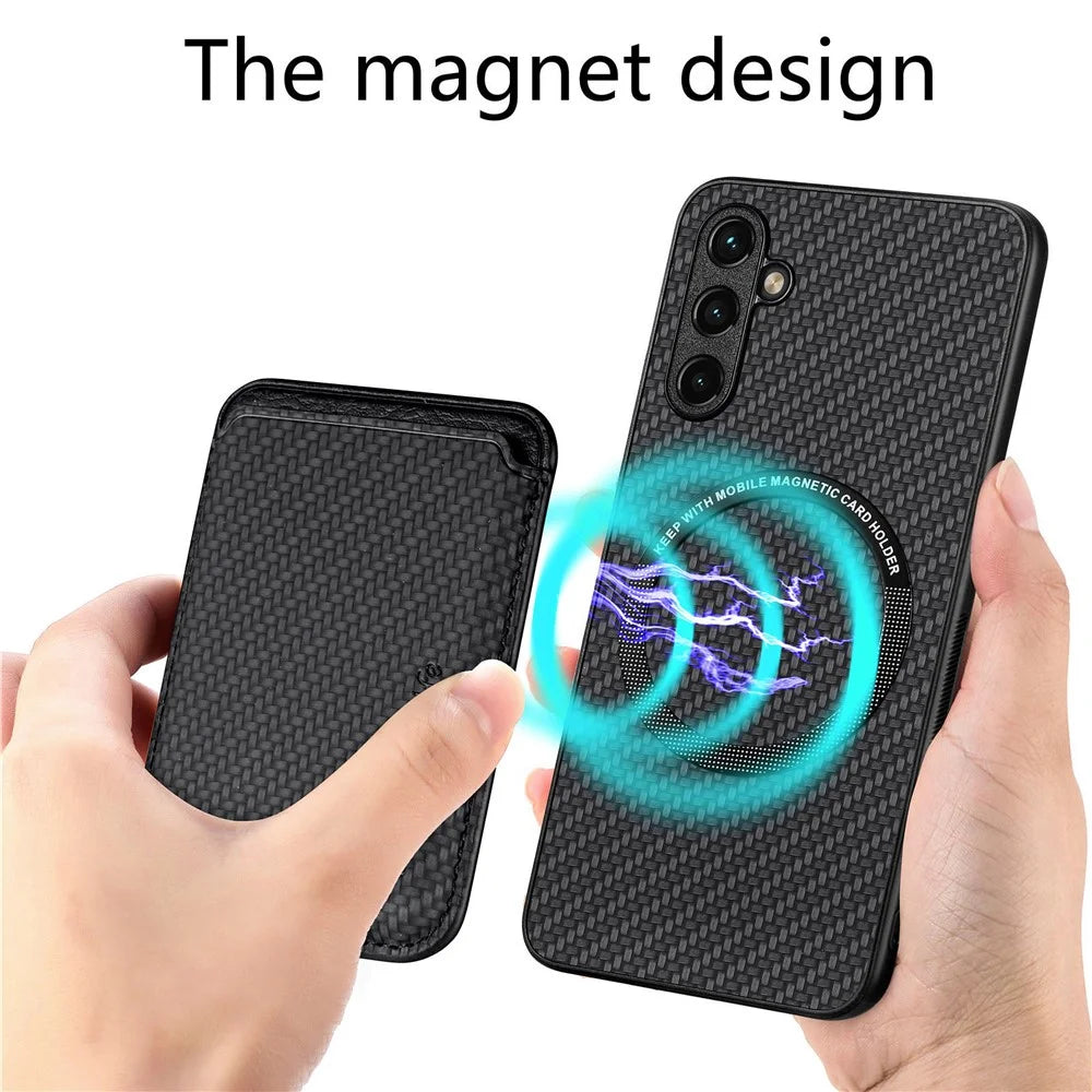 For Samsung Galaxy A54 5G Detachable 2-in-1 Magnetic Card Holder Phone Case Carbon Fiber Texture Protective Cover - Black - 3