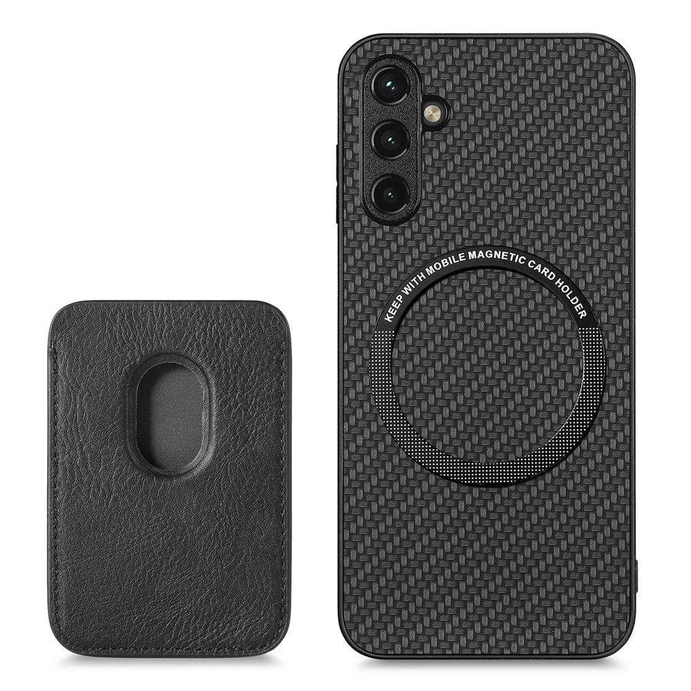 For Samsung Galaxy A54 5G Detachable 2-in-1 Magnetic Card Holder Phone Case Carbon Fiber Texture Protective Cover - Black - 4