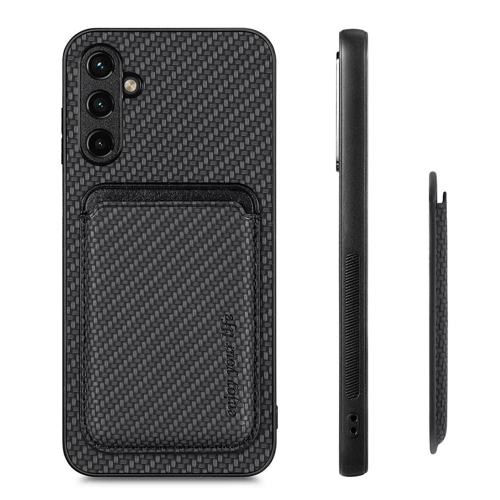 For Samsung Galaxy A54 5G Detachable 2-in-1 Magnetic Card Holder Phone Case Carbon Fiber Texture Protective Cover - Black - 6
