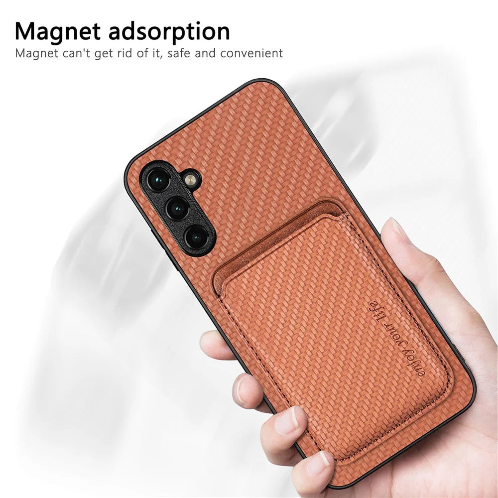 For Samsung Galaxy A54 5G Detachable 2-in-1 Magnetic Card Holder Phone Case Carbon Fiber Texture Protective Cover - Black - 7