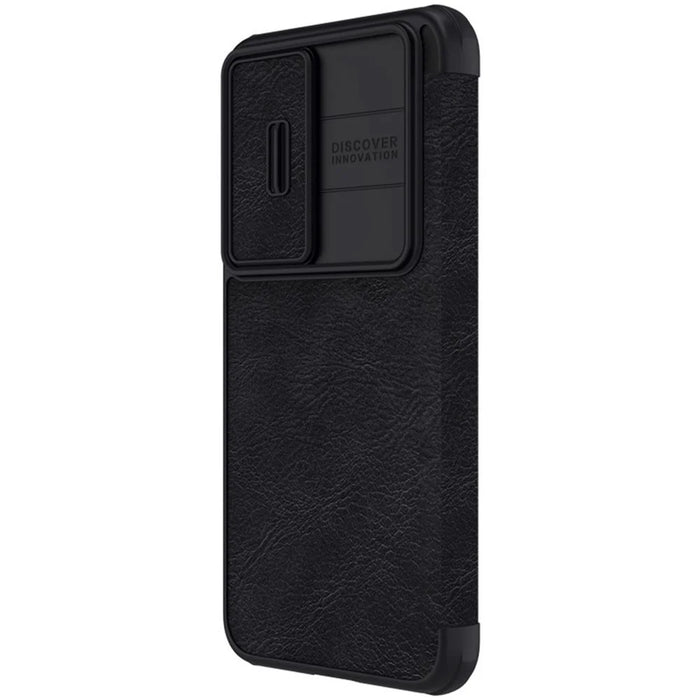 NILLKIN Qin Pro Series for Samsung Galaxy S23+ PU Leather Phone Case Card Holder Folio Flip Cover with Slide Lens Protector - Black - 6
