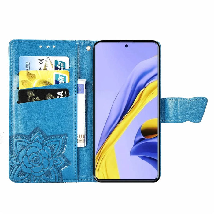 For Samsung Galaxy A51 4G SM-A515 Imprinted Butterfly Pattern Anti-scratch Phone Case PU Leather Stand Wallet Cover with Strap - Blue - 2