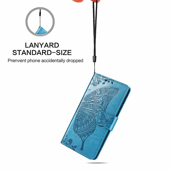 For Samsung Galaxy A51 4G SM-A515 Imprinted Butterfly Pattern Anti-scratch Phone Case PU Leather Stand Wallet Cover with Strap - Blue - 5