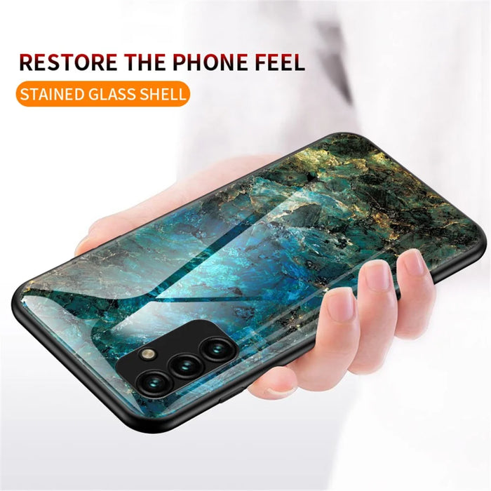 For Samsung Galaxy A34 5G Marble Pattern Printing Tempered Glass + PC + TPU Phone Case Anti-drop Back Cover - Emerald Marble - 3