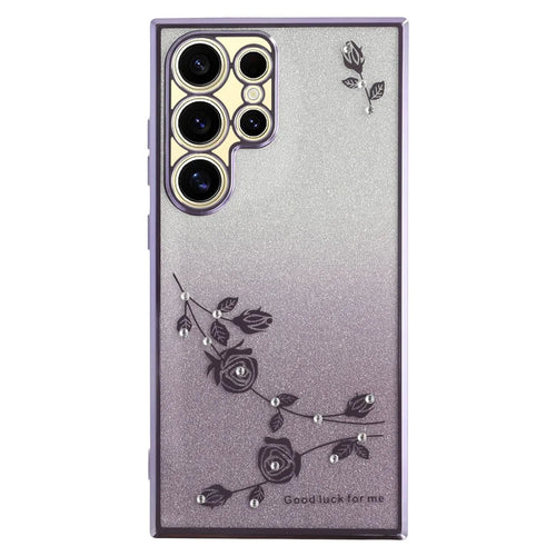 KADEM For Samsung Galaxy S23 Ultra Anti-Fading Gradient Color Phone Case Flower Pattern Decor Rhinestone Glitter Powder Flexible TPU Phone Cover - Purple - 1