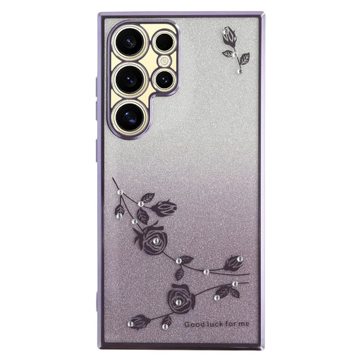 KADEM For Samsung Galaxy S23 Ultra Anti-Fading Gradient Color Phone Case Flower Pattern Decor Rhinestone Glitter Powder Flexible TPU Phone Cover - Purple - 1