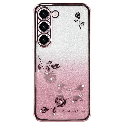 KADEM For Samsung Galaxy S23 Gradient Color TPU Phone Shell Flower Pattern Decor Rhinestone Design Glitter Powder Phone Cover Case - Rose Gold - 1