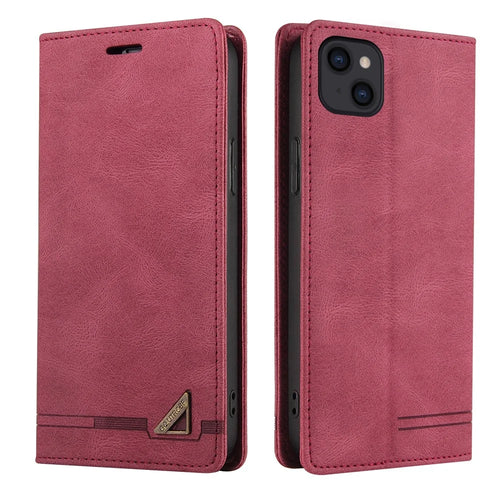 GQ.UTROBE 008 Series For iPhone 14 Plus Fall Proof RFID Blocking Skin-touch Feeling PU Leather Stand Wallet Phone Case - Wine Red - 1