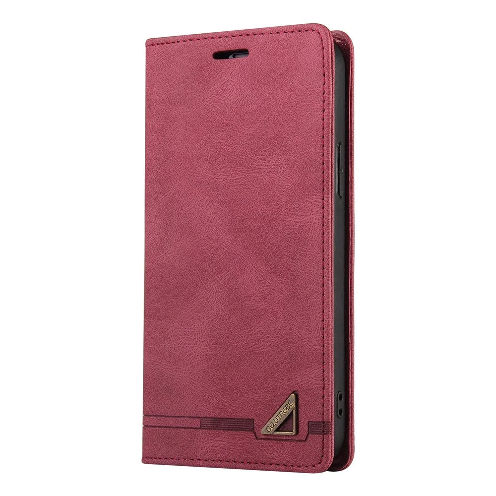 GQ.UTROBE 008 Series For iPhone 14 Plus Fall Proof RFID Blocking Skin-touch Feeling PU Leather Stand Wallet Phone Case - Wine Red - 7