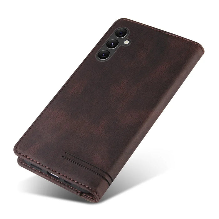 GQ.UTROBE 008 Series For Samsung Galaxy A14 5G / A14 4G RFID Blocking Skin-touch Feeling Full Coverage PU Leather Stand Wallet Phone Case - Coffee - 5