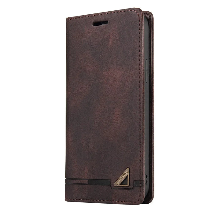 GQ.UTROBE 008 Series For Samsung Galaxy A14 5G / A14 4G RFID Blocking Skin-touch Feeling Full Coverage PU Leather Stand Wallet Phone Case - Coffee - 7