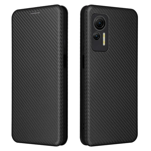 For Ulefone Note 14 Anti-scratch Phone Case Card Slot PU Leather Magnetic Auto-absorbed Stand Carbon Fiber Texture Phone Cover - Black - 1