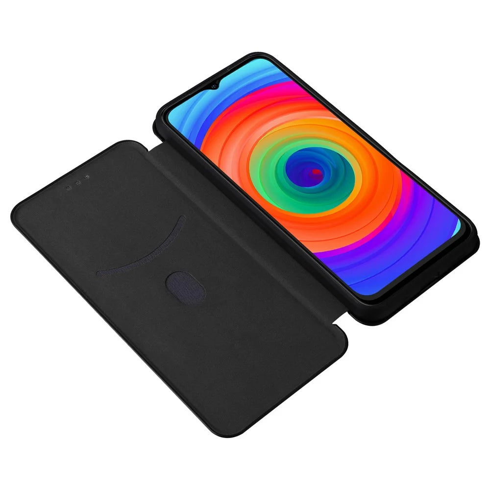 For Ulefone Note 14 Anti-scratch Phone Case Card Slot PU Leather Magnetic Auto-absorbed Stand Carbon Fiber Texture Phone Cover - Black - 2