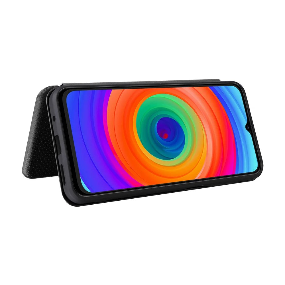 For Ulefone Note 14 Anti-scratch Phone Case Card Slot PU Leather Magnetic Auto-absorbed Stand Carbon Fiber Texture Phone Cover - Black - 3