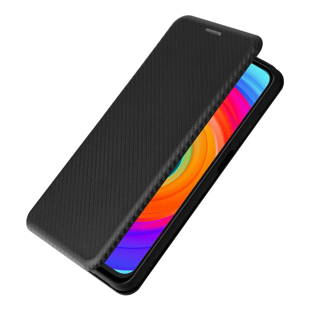 For Ulefone Note 14 Anti-scratch Phone Case Card Slot PU Leather Magnetic Auto-absorbed Stand Carbon Fiber Texture Phone Cover - Black - 5