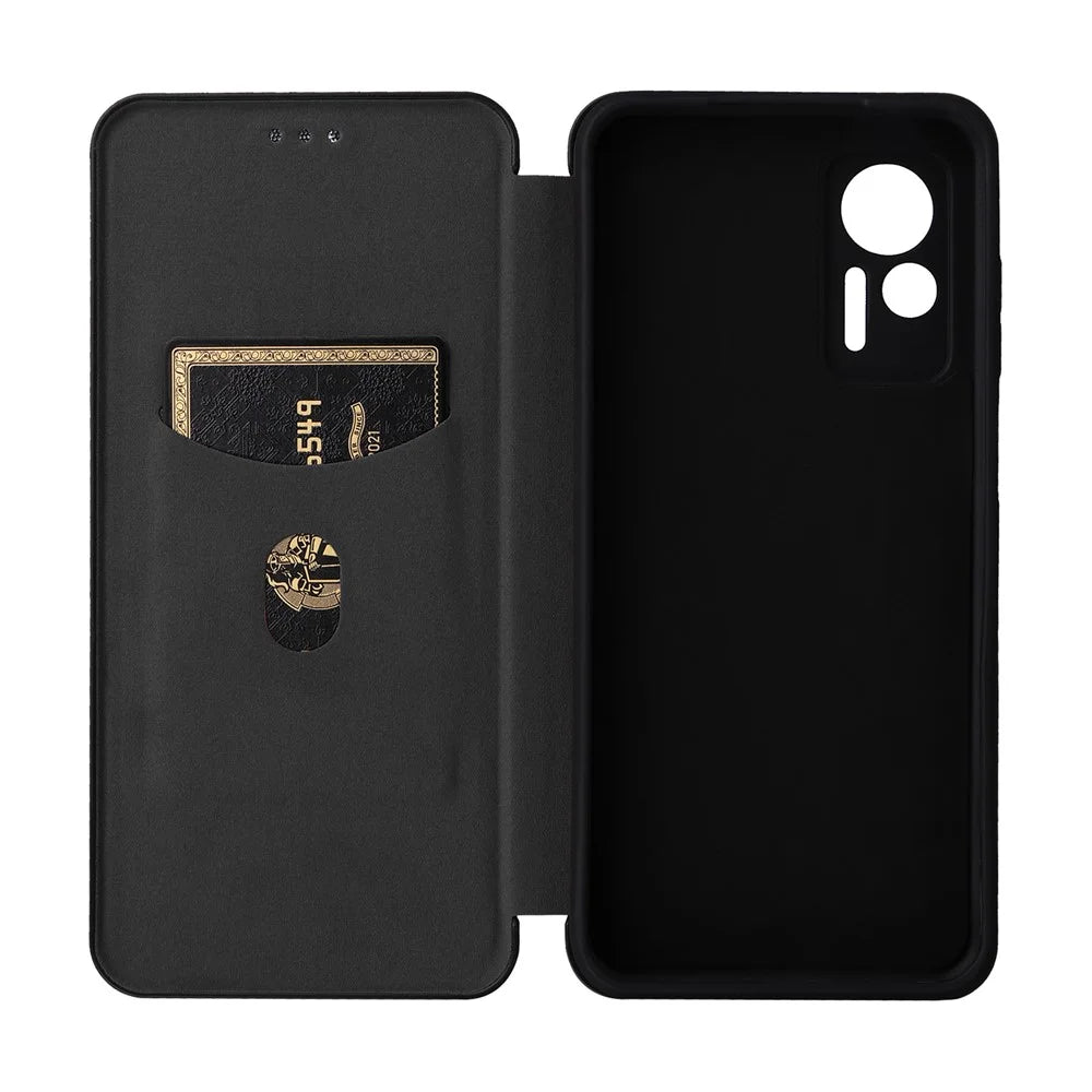 For Ulefone Note 14 Anti-scratch Phone Case Card Slot PU Leather Magnetic Auto-absorbed Stand Carbon Fiber Texture Phone Cover - Black - 6
