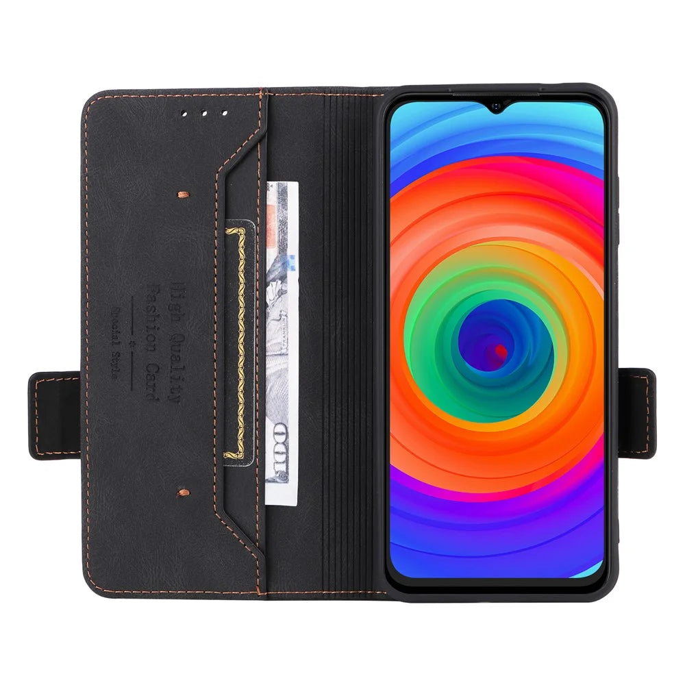 Anti-drop Phone Cover for Ulefone Note 14, Hardware Decor Dual Magnetic Clasp Wallet Foldable Stand PU Leather Protective Phone Case - Black - 2