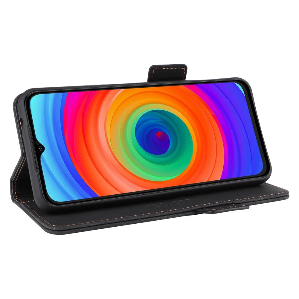 Anti-drop Phone Cover for Ulefone Note 14, Hardware Decor Dual Magnetic Clasp Wallet Foldable Stand PU Leather Protective Phone Case - Black - 3