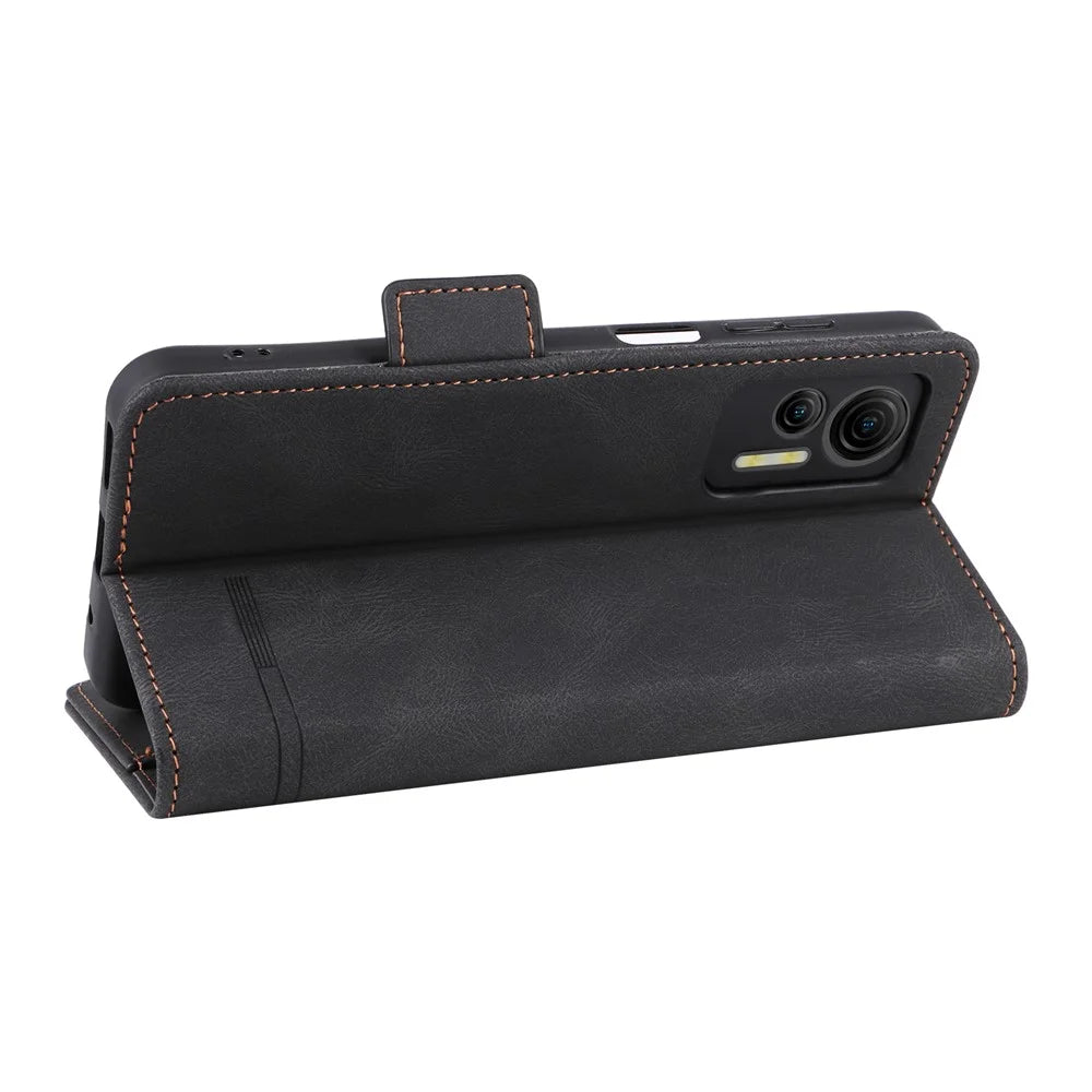 Anti-drop Phone Cover for Ulefone Note 14, Hardware Decor Dual Magnetic Clasp Wallet Foldable Stand PU Leather Protective Phone Case - Black - 4